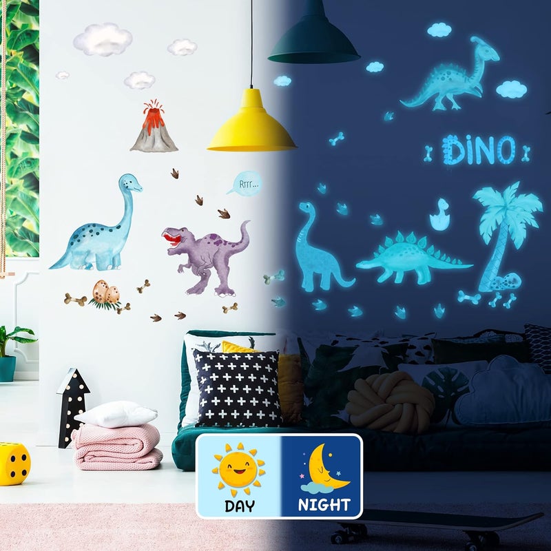 Robmoda Glow in The Dark Dinosaur Wall Decals, 47 PCS Glowing Dino Stickers for Boys Bedroom, Large Luminous Removable Dinosaur Paw Wall Decor for Nursery - Image 5